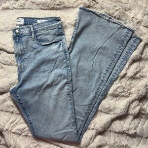 FRAME Le High Flare Jeans Size 32 Pali Wash Light Blue Raw Hem Designer Denim